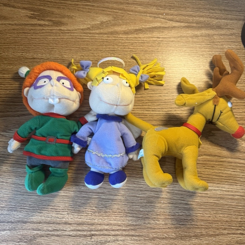 Vtg Rugrats Chuckie, Angelica,‎ and Spike Plush Holiday Bean Bag Friends 1997